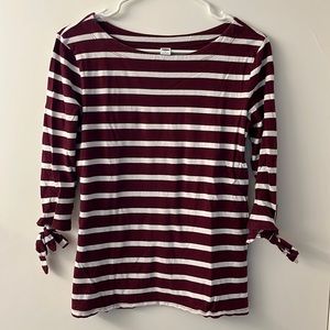 Old Navy maroon striped 3/4 sleeve top